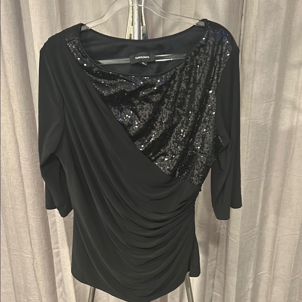 R&M Richards Black Asymmetrical‎ Sequin Blouse